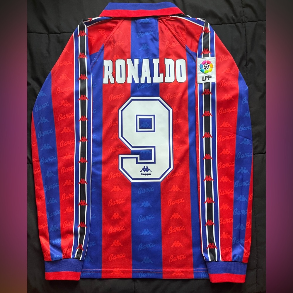 Ronaldo #9 Longsleeve Barcelona 1995 Retro Jersey Soccer Blue Red